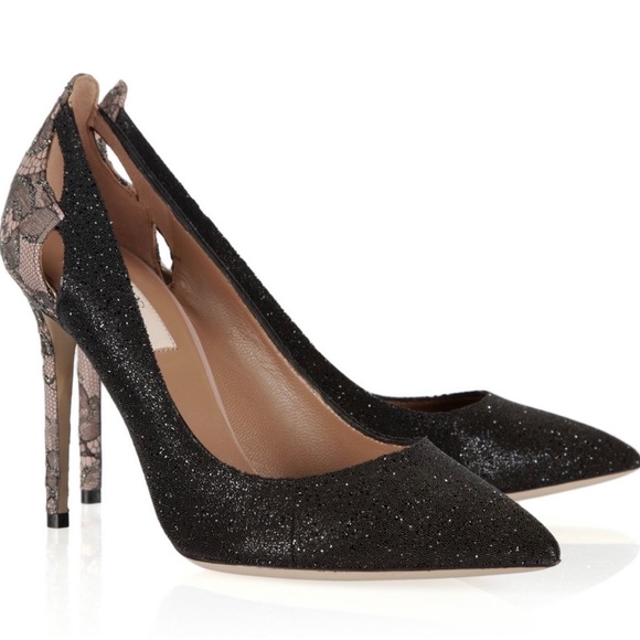 Valentino women’s lace and caviar crystal pumps heels size IT 38.5 US 8.5